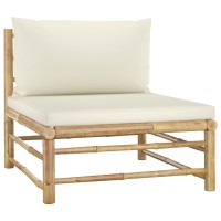 vidaXL 4 Piece Patio Lounge Set with Cream White Cushions Bamboo