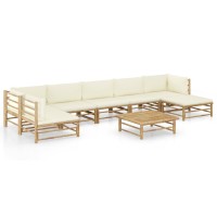 vidaXL 8 Piece Patio Lounge Set with Cream White Cushions Bamboo