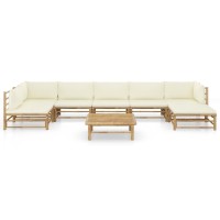 vidaXL 8 Piece Patio Lounge Set with Cream White Cushions Bamboo