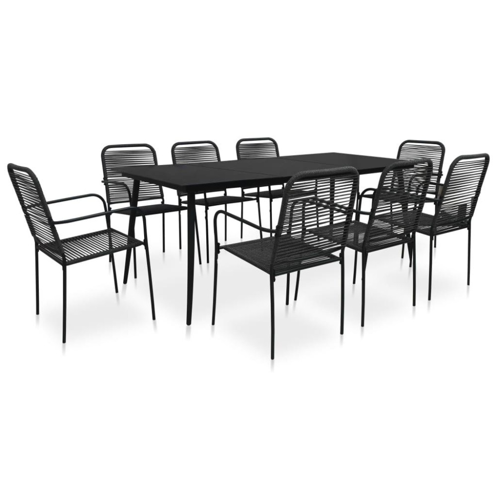 Vidaxl 9 Piece Patio Dining Set Cotton Rope And Steel Black