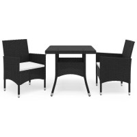 vidaXL 3 Piece Patio Dining Set Black Poly Rattan and Glass