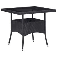 vidaXL 3 Piece Patio Dining Set Black Poly Rattan and Glass