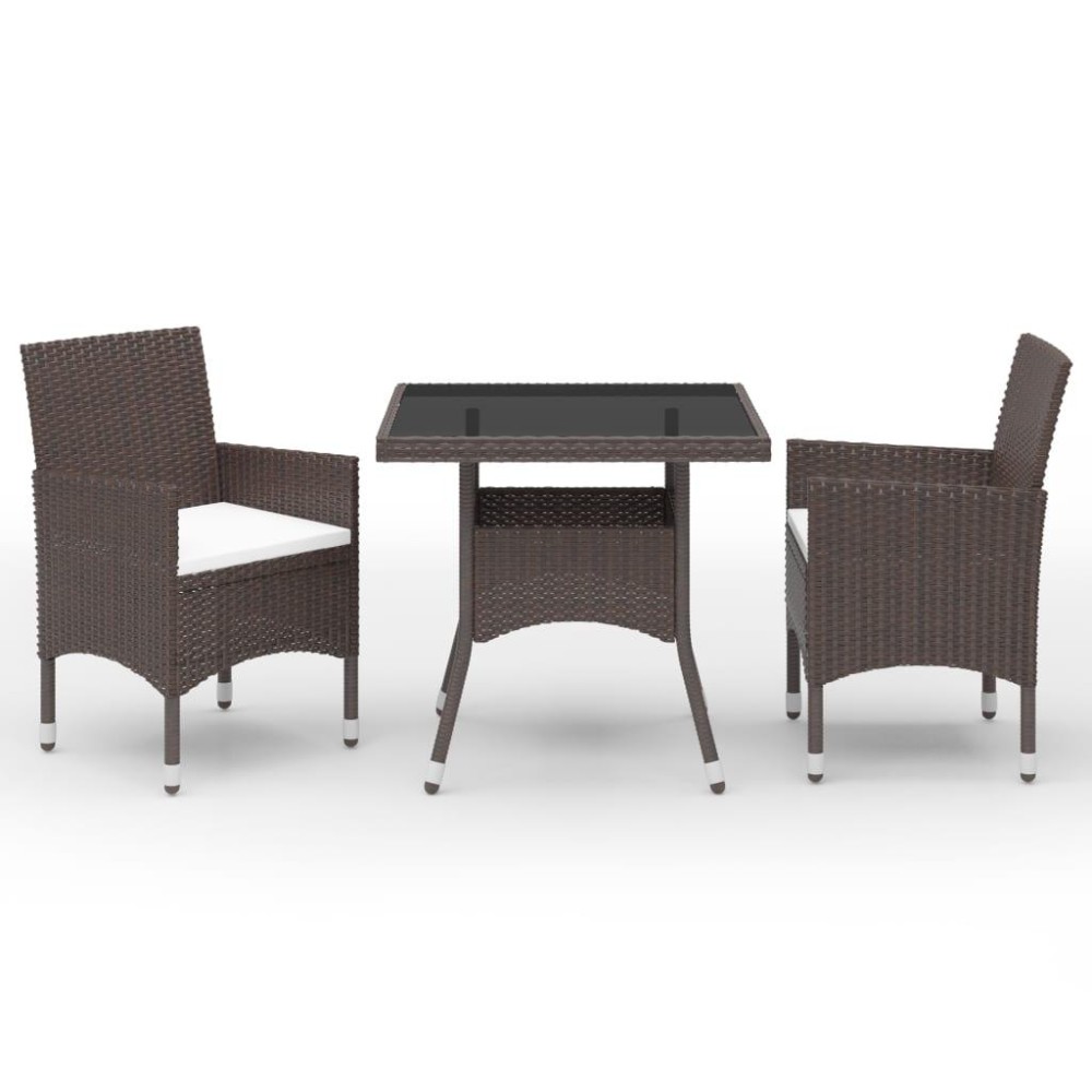 vidaXL 3 Piece Patio Dining Set Brown Poly Rattan and Glass