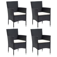 vidaXL 5 Piece Patio Dining Set Black Poly Rattan and Glass