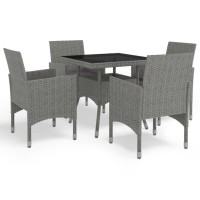 vidaXL 5 Piece Patio Dining Set Gray Poly Rattan and Glass