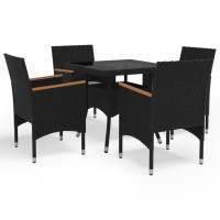 vidaXL 5 Piece Patio Dining Set Black Poly Rattan and Acacia Wood