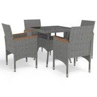 vidaXL 5 Piece Patio Dining Set Gray Poly Rattan and Acacia Wood