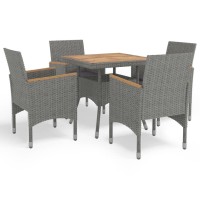 vidaXL 5 Piece Patio Dining Set Gray Poly Rattan and Acacia Wood