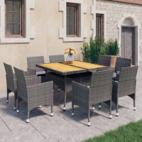 vidaXL 9 Piece Patio Dining Set Poly Rattan and Acacia Wood Gray