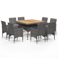 vidaXL 9 Piece Patio Dining Set Poly Rattan and Acacia Wood Gray