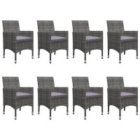 vidaXL 9 Piece Patio Dining Set Poly Rattan and Acacia Wood Gray