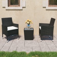 vidaXL 3 Piece Bistro Set Poly Rattan and Tempered Glass Black