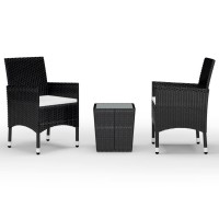 vidaXL 3 Piece Bistro Set Poly Rattan and Tempered Glass Black