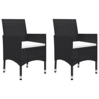 vidaXL 3 Piece Bistro Set Poly Rattan and Tempered Glass Black