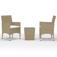 vidaXL 3 Piece Bistro Set Poly Rattan and Tempered Glass Beige