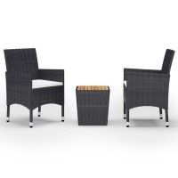 vidaXL 3 Piece Bistro Set Poly Rattan and Acacia Wood Black