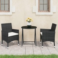 vidaXL 3 Piece Patio Bistro Set Poly Rattan and Tempered Glass Black