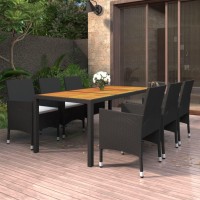 vidaXL 7 Piece Patio Dining Set Poly Rattan Black