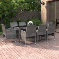 vidaXL 9 Piece Patio Dining Set Poly Rattan Gray