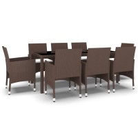 vidaXL 9 Piece Patio Dining Set Poly Rattan Brown