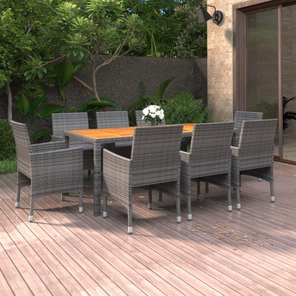 vidaXL 9 Piece Patio Dining Set Poly Rattan Gray