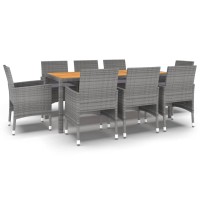 vidaXL 9 Piece Patio Dining Set Poly Rattan Gray