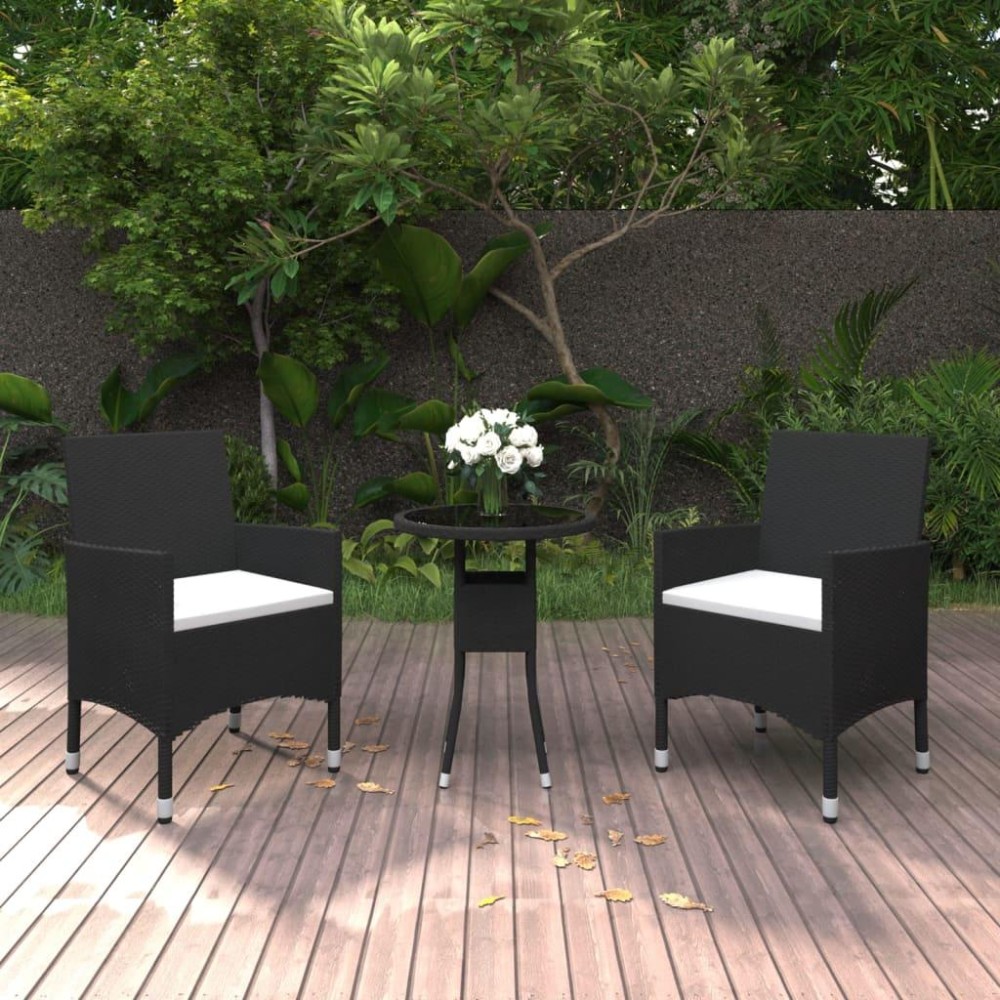 vidaXL 3 Piece Patio Dining Set Poly Rattan Black