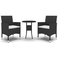 vidaXL 3 Piece Patio Dining Set Poly Rattan Black