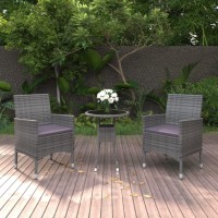 vidaXL 3 Piece Patio Dining Set Poly Rattan Gray