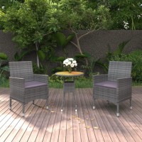 vidaXL 3 Piece Patio Dining Set Poly Rattan Gray