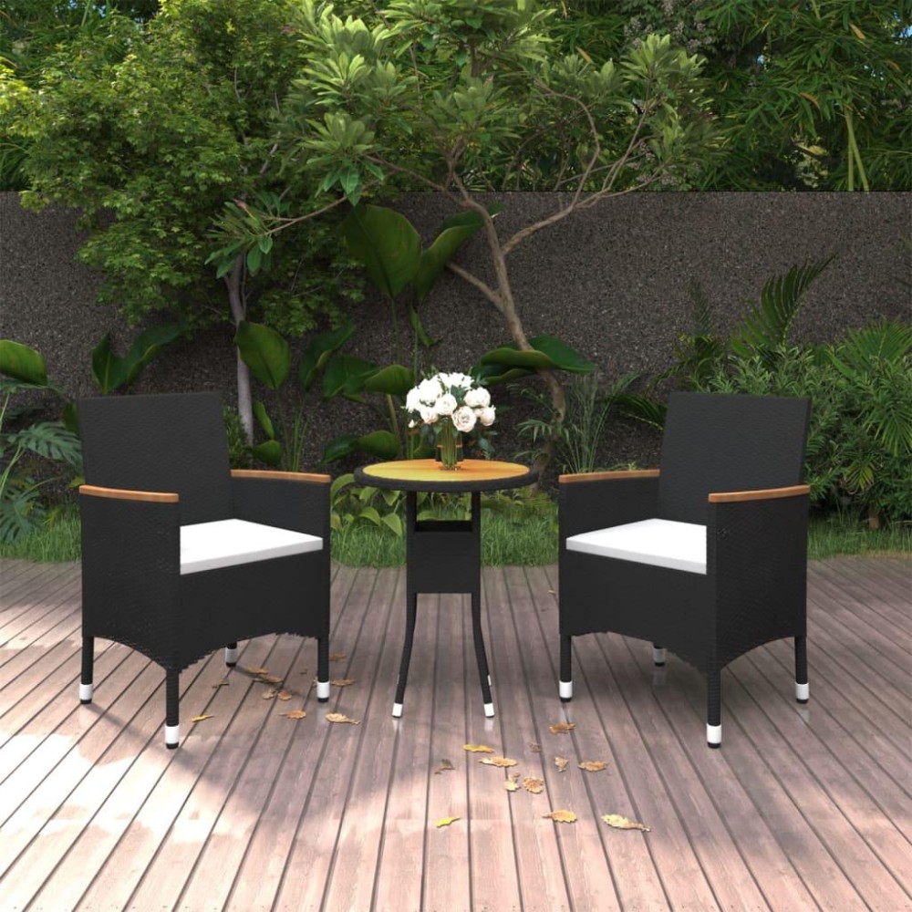 vidaXL 3 Piece Patio Dining Set Poly Rattan Black