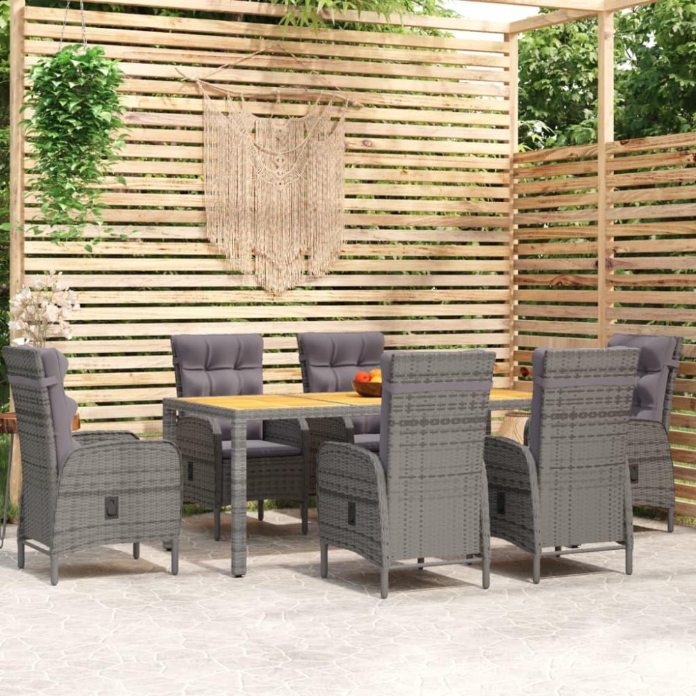 vidaXL 7 Piece Patio Dining Set Poly Rattan Gray