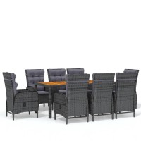 vidaXL 9 Piece Patio Dining Set Poly Rattan Gray