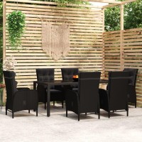 vidaXL 7 Piece Patio Dining Set Poly Rattan Black