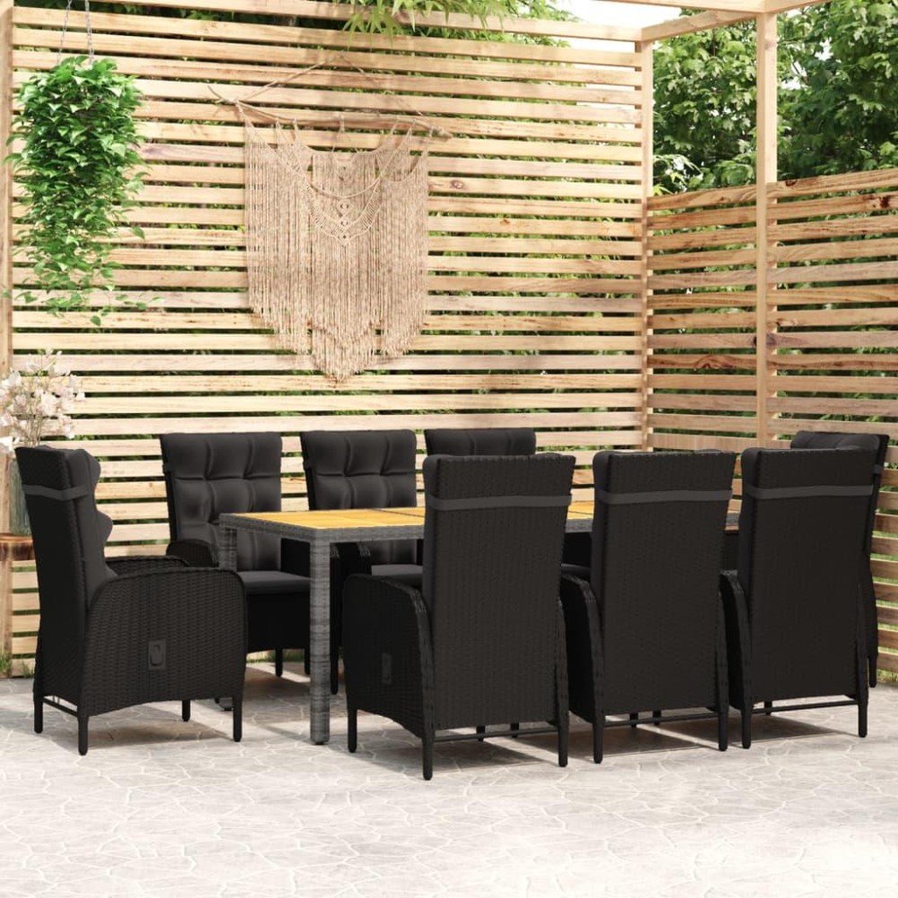 vidaXL 9 Piece Patio Dining Set Poly Rattan Black