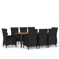 vidaXL 9 Piece Patio Dining Set Poly Rattan Black