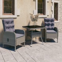 vidaXL 3 Piece Patio Dining Set Poly Rattan and Glass Gray