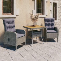 vidaXL 3 Piece Patio Dining Set Poly Rattan and Acacia Wood Gray