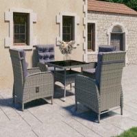 vidaXL 5 Piece Patio Dining Set Poly Rattan and Glass Gray