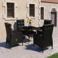 vidaXL 5 Piece Patio Dining Set Poly Rattan and Glass Black