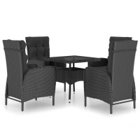 vidaXL 5 Piece Patio Dining Set Poly Rattan and Glass Black