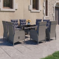 vidaXL 9 Piece Patio Dining Set Poly Rattan and Glass Gray