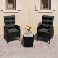 vidaXL 3 Piece Patio Bistro Set Poly Rattan and Glass Black