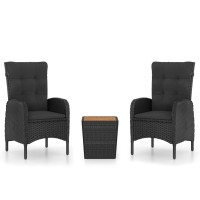 vidaXL 3 Piece Patio Bistro Set Poly Rattan and Acacia Wood Black