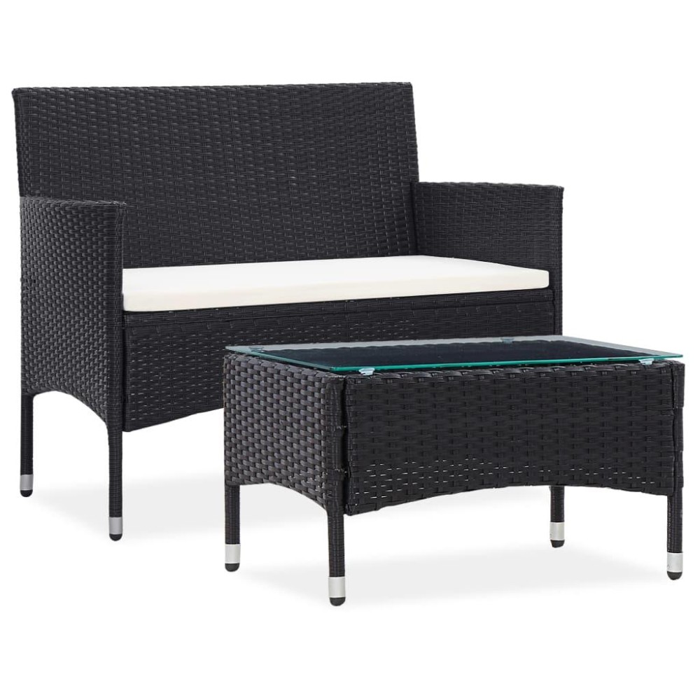 vidaXL 2 Piece Patio Lounge Set with Cushion Poly Rattan Black