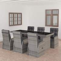 vidaXL 7 Piece Patio Dining Set with Cushions Poly Rattan Gray