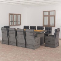 vidaXL 11 Piece Patio Dining Set with Cushions Poly Rattan Gray