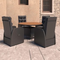 vidaXL 5 Piece Patio Dining Set with Cushions Poly Rattan Black