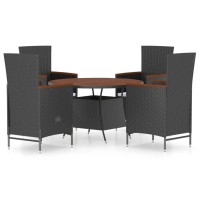 vidaXL 5 Piece Patio Dining Set with Cushions Poly Rattan Black