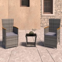 vidaXL 3 Piece Patio Lounge Set with Cushions Poly Rattan Gray